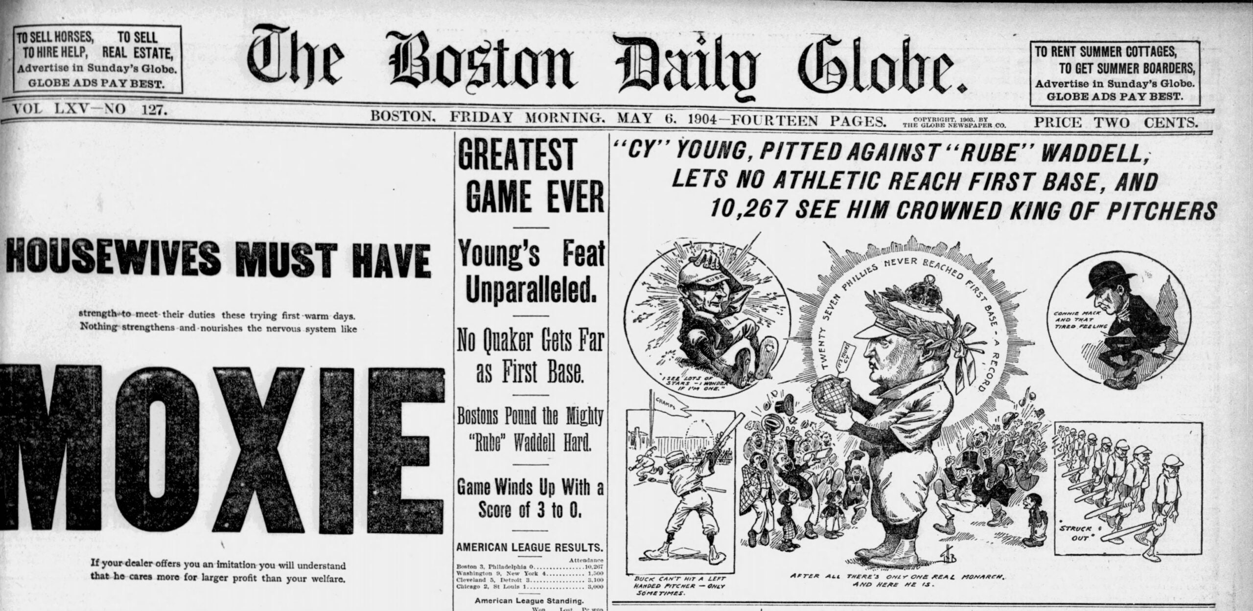 1904 Cy Young perfect game Boston Globe