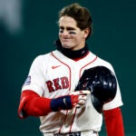 Boston Red Sox right fielder Roman Anthony (19) reacts after hitting a pop fly out to end the sixth inning at Fenway Park on April 6, 2026 in Boston.
