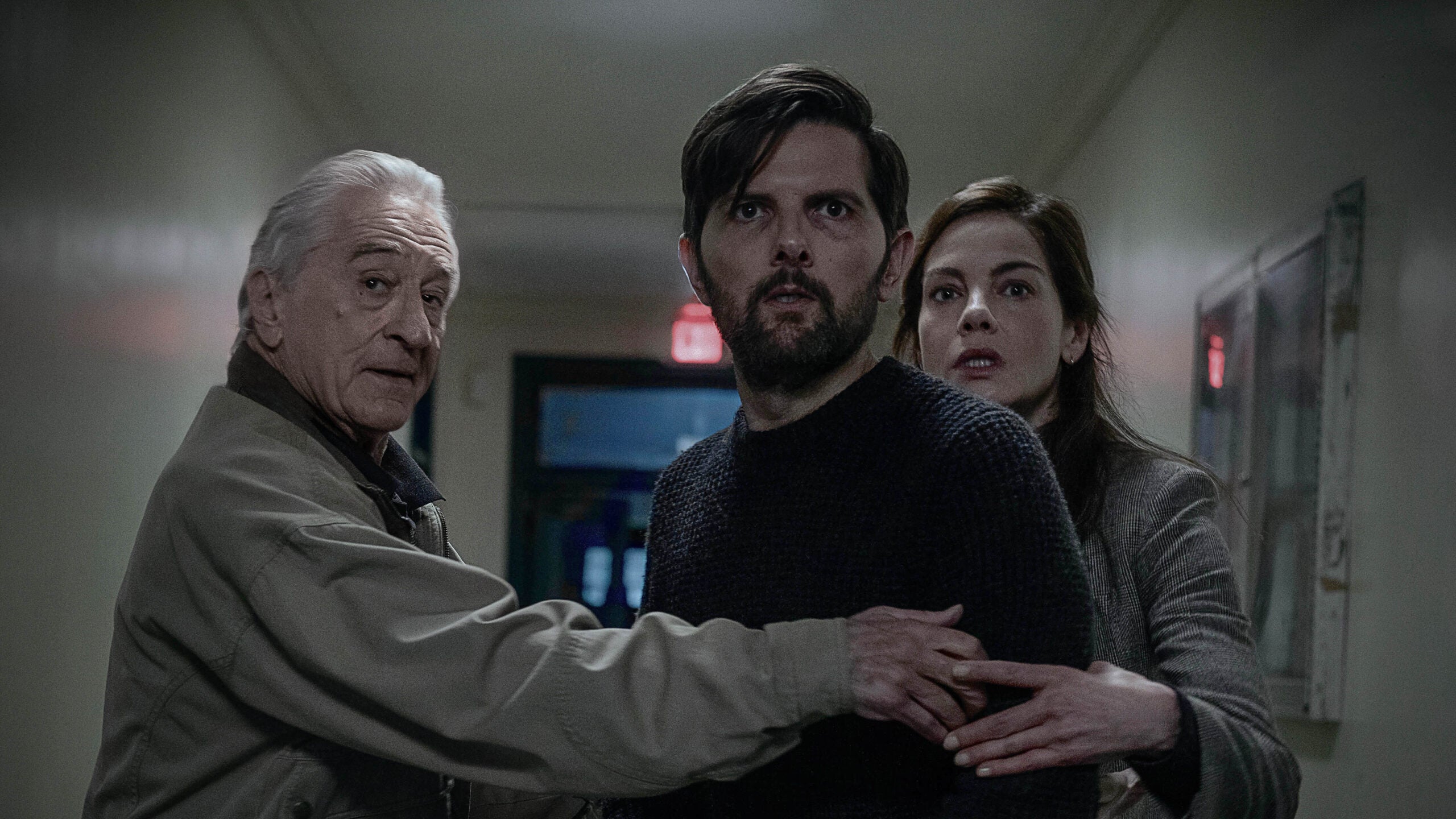 Robert De Niro as Peter Willis, Adam Scott as Tom Kennedy and Michelle Monaghan as Amanda Beck in 