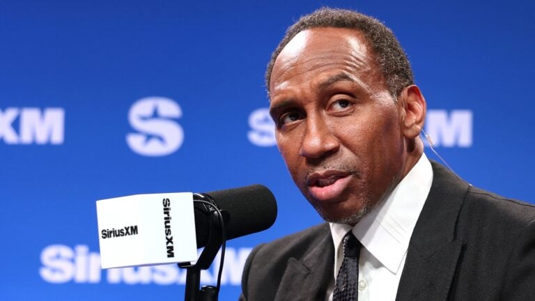 SAN FRANCISCO, CALIFORNIA - FEBRUARY 04: Stephen A. Smith speaks at SiriusXM on Radio Row at Super Bowl LX on February 04, 2026 in San Francisco, California.