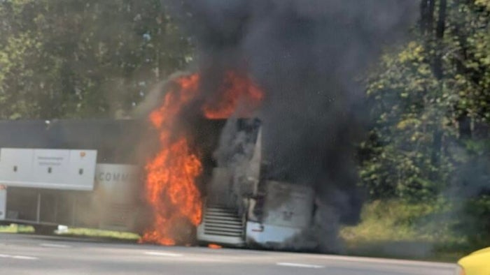 Motor coach bus catches on fire on I-95 in N.H.