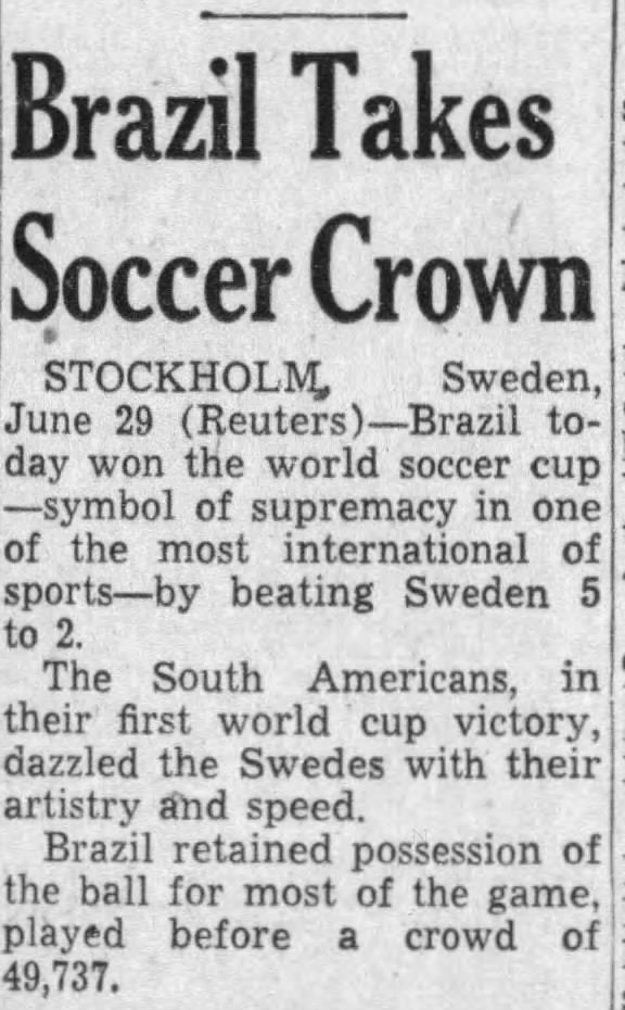 1958 World Cup Brazil Globe sports
