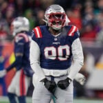 New England Patriots defensive tackle Christian Barmore (90) during an NFL football game, Sunday, Jan. 4, 2026, in Foxborough, Mass.