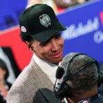 NEW YORK, NEW YORK - JUNE 23: Chris Cenac Jr. after he is drafted twenty-seventh overall by the Boston Celtics during Round One of the 2026 NBA Draft at Barclays Center on June 23, 2026 in New York City.