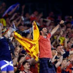 Scotland fans celebrate as they defeat Haiti, 1-0, in the 2026 World Cup Group C match at Boston Stadium on June 13, 2026 in Foxborough.