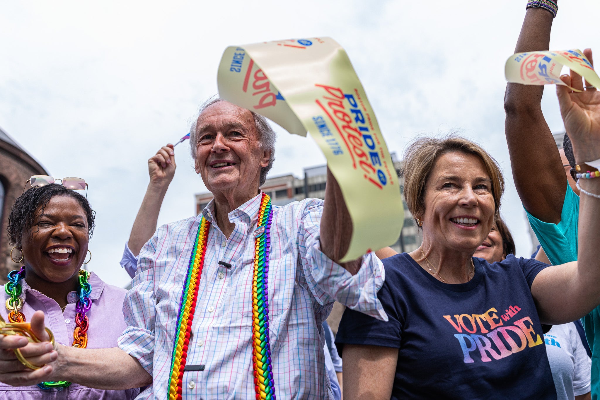Senator Ed Markey and Governor Maura Healey cut the ribbon as a part of Pride festivities.