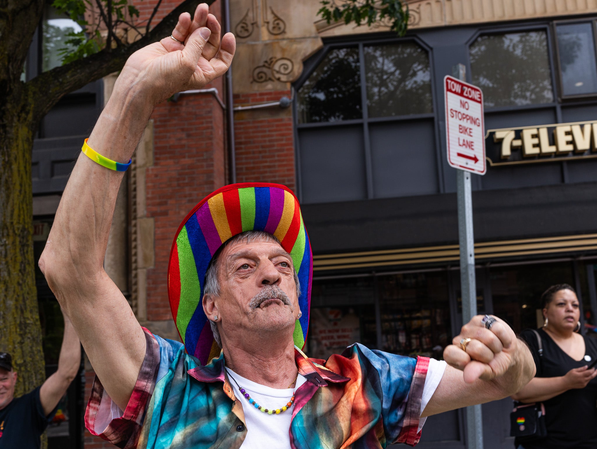 An attendee at the Boston Pride festivities celebrates June 6.