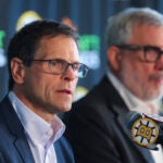Don Sweeney general manager for the Boston Bruins during a press conference in the Verizon Toweron Monday October 6, 2025. Photo by