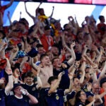 Scotland fans celebrate a goal in the first half of the 2026 World Cup Group C match between Haiti and Scotland at Boston Stadium on June 13, 2026 in Foxborough.