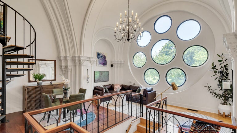 Brookline condo in converted church features full rose window Brookline condo in converted church features full rose window