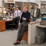 Streaming in September 2026: Ramona Young as Nicole, Oscar Nuñez as Oscar Martinez, Domhnall Gleeson as Ned, Alex Edelman as Adam in "The Paper" Season 2, streaming on Peacock Sept. 9.
