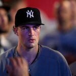 New York Yankees pitcher Cam Schlittler comes out of the game against the Los Angels Angels in the eighth inning of a baseball game Wednesday, Sept. 2, 2026, in Anaheim, Calif.