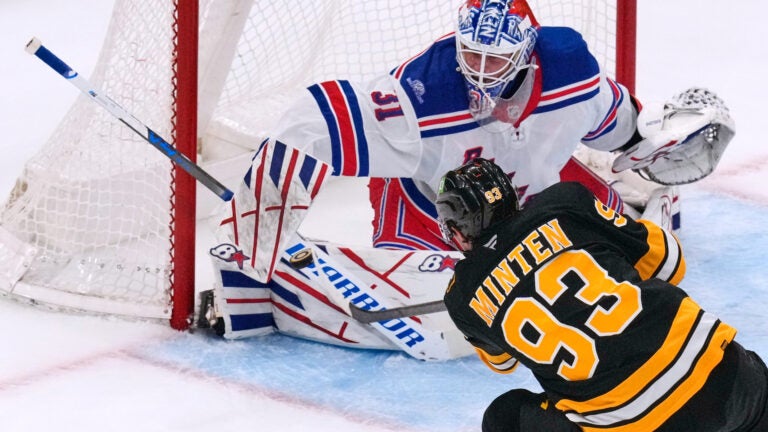 Minten shines as late surge lifts the Bruins past the Rangers 3-0 Minten shines as late surge lifts the Bruins past the Rangers 3-0