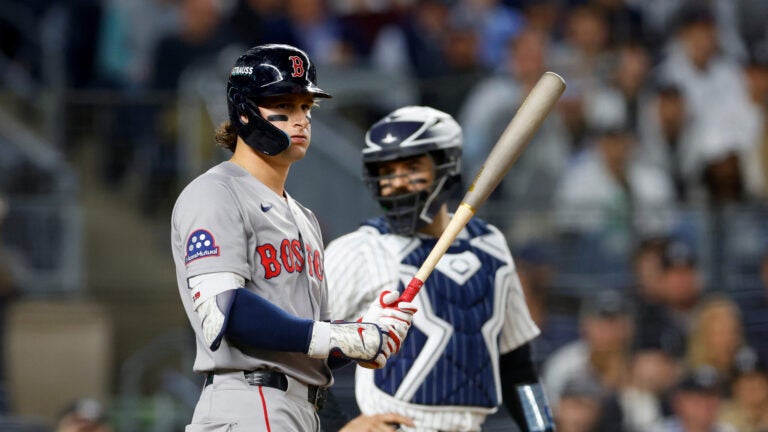 Boston Red Sox left fielder Roman Anthony walks up to the plate to bat in the first inning of Game 1 of the AL East Wild Card Series at Yankee Stadium on Sept. 29, 2026, in New York.