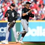 CLEVELAND, OHIO - OCTOBER 03: Chase Meidroth #10 and Braden Montgomery #24 of the Chicago White Sox celebrate defeating the Cleveland Guardians 3-0 in game one of the American League Division Series at Progressive Field on October 03, 2026 in Cleveland, Ohio.