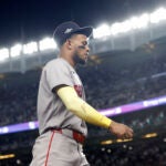 Boston Red Sox center fielder Ceddanne Rafaela (3) walks off the field during the seventh inning of Game 1 of the AL East Wild Card Series at Yankee Stadium on Sept. 29, 2026, in New York.