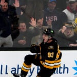Boston Bruins center Fraser Minten (93) brought the fans to their feet after he scored during the 3rd period. The Boston Bruins host the New York Rangers on Tuesday, September 29, 2026 at TD Garden in Boston, MA.